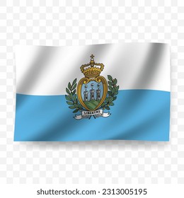 Waving flag of San Marino. Illustration of flag on transparent background(PNG).