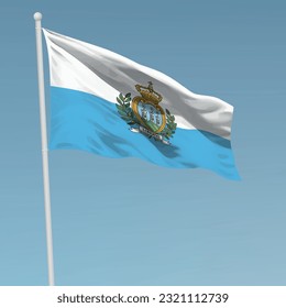 Waving flag of San Marino on flagpole. Template for independence day poster design