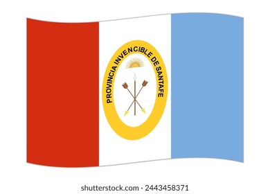 Waving flag of Santa Fe, administrative division of Argentina. Vector illustration.