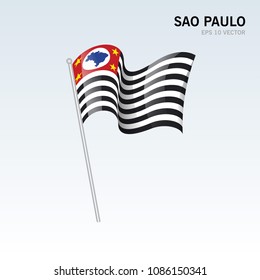 Waving flag of Sao Paulo states,federal district of Brazil isolated on gray background