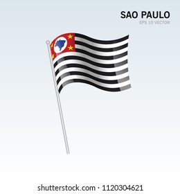 Waving flag of Sao Paulo states,federal district of Brazil isolated on gray background