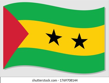 Waving flag of Sao Tome and Principe vector graphic. Waving Sao Tomean flag illustration. Sao Tome and Principe country flag wavin in the wind is a symbol of freedom and independence.