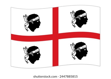 Waving flag of Sardinia region, administrative division of Italy. Vector illustration.