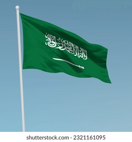 Waving flag of Saudi Arabia on flagpole. Template for independence day poster design