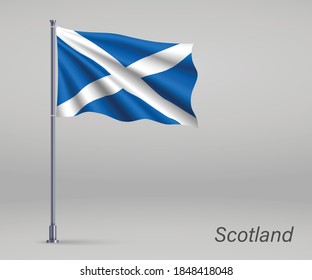 Waving flag of Scotland - territory of United Kingdom on flagpole. Template for independence day