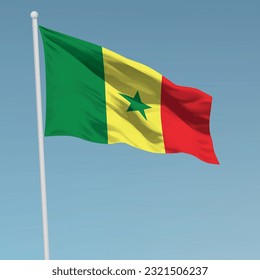 Waving flag of Senegal on flagpole. Template for independence day poster design