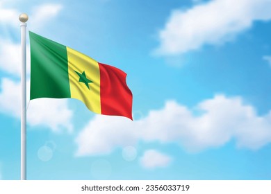 ondeando la bandera de Senegal en el fondo del cielo. Plantilla para diseño de afiches del día de la independencia