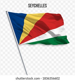 Waving flag of Seychelles. Illustration of flag of the Africa on the flagpole. 3d vector icon isolated on transparent background