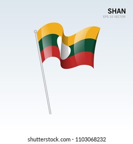 Waving flag of Shan Districts / Regions / States of Myanmar isolated on gray background