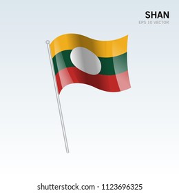 Waving flag of Shan Districts / Regions / States of Myanmar isolated on gray background