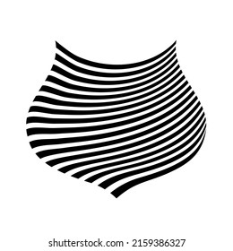 Waving flag as shield with zebra texture. Vest striped with fabric Black and white stripes curved in a bizarre way with waves heraldry curving along protect the trajectory.