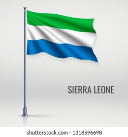 Waving flag of Sierra Leone on flagpole. Template for independence day poster design