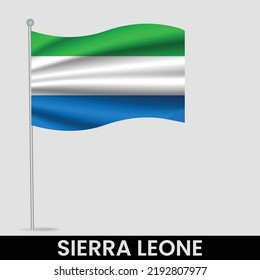 Waving flag of Sierra Leone on flagpole. Template for independence day poster design
