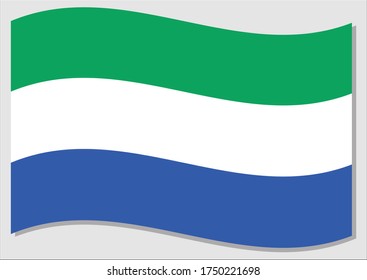 Waving Fahne von Sierra Leone Vektorgrafik. Waving Sierra Leone Flagge Illustration. Die Flagge eines Landes in Sierra Leone ist ein Symbol für Freiheit und Unabhängigkeit.