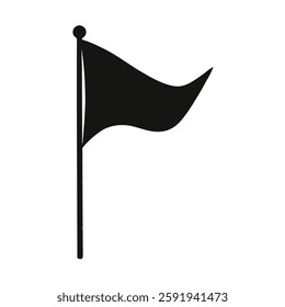 waving flag silhouette vector icon, black and white flag 