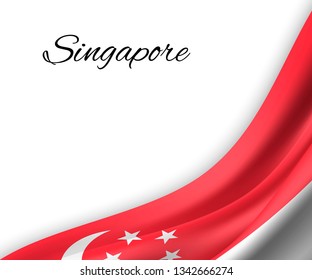 waving flag of Singapore on white background. Template for independence day. vector illustration