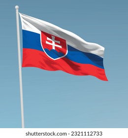 Waving flag of Slovakia on flagpole. Template for independence day poster design