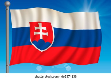 Waving flag of Slovakia on a sky background. Vector illustration