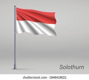 Waving flag of Solothurn - canton of Switzerland on flagpole. Template for independence day