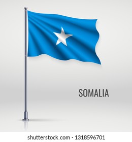 Waving flag of Somalia on flagpole. Template for independence day poster design