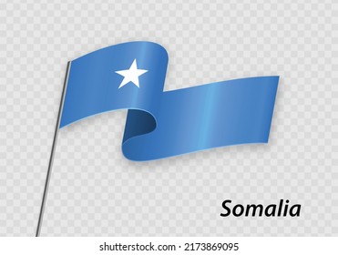 Waving flag of Somalia on flagpole. Template for independence day design