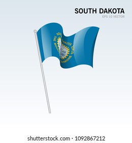Waving flag of South Dakota state of United States of America on gray background