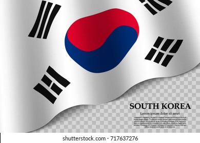 waving flag of South Korea on transparent background. Template for independence day. vector illustration