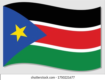 Waving flag of South Sudan vector graphic. Waving South Sudanese flag illustration. South Sudan country flag wavin in the wind is a symbol of freedom and independence.