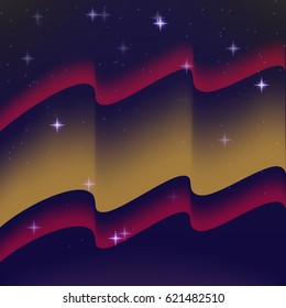 Waving flag of Spain. Background of the night starry sky. Shining in the colors of the national flag. vector illustration