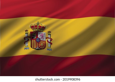 Waving flag of the Spain. Illustration of wavy Spain Flag. - vector illustration.