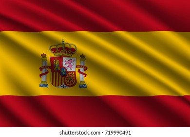 waving flag of Spain on silk background
