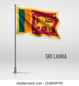 Waving flag of Sri Lanka on flagpole. Template for independence day poster design