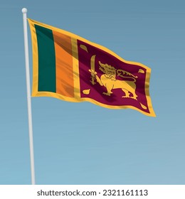 Waving flag of Sri Lanka on flagpole. Template for independence day poster design