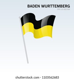 Waving flag of Baden-Württemberg state of Germany on gray background