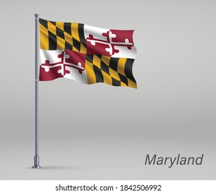 Waving flag of  - state of United States on flagpole. Template for independence day poster