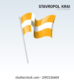 Waving flag of Stavropol Krai republics of Russia on gray background