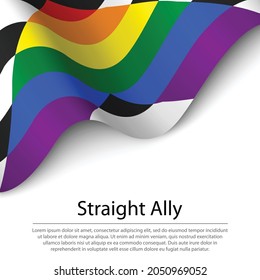 Waving Flag Of Straight Ally On White Background. Banner Or Ribbon Vector Template 