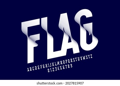 Waving flag style font, alphabet letters and numbers vector illustration
