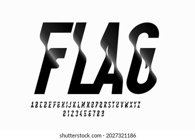 Waving flag style font design, alphabet letters and numbers vector illustration