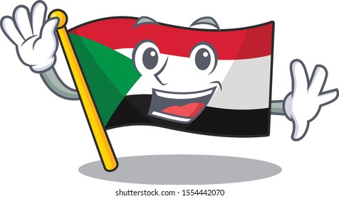 waving flag sudan with mascot funny cartoon