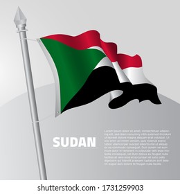 Waving flag of Sudan on flagpole. template for independence day poster design. vector illustration EPS 10