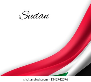 waving flag of Sudan on white background. Template for independence day. vector illustration