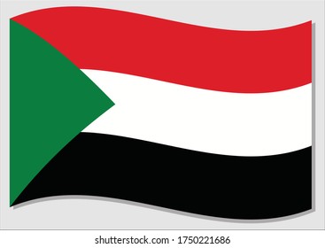 Waving flag of Sudan vector graphic. Waving Sudanese flag illustration. Sudan country flag wavin in the wind is a symbol of freedom and independence.