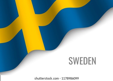 waving flag of Sweden with copyspace. Template for brochure. vector illustration