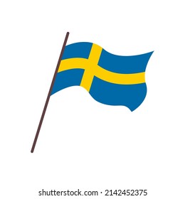 Waving flag of Sweden country. Isolated swedish blue flag with yellow cross on white background. Vector flat illustration.