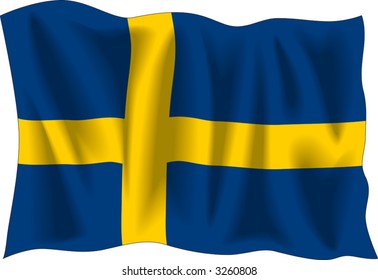 Waving flag of Sweden isolated on white