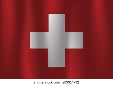 Waving flag of Switzerland, satin, vector