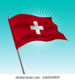 Waving flag of Switzerland. Vector drawing illustration of flag.