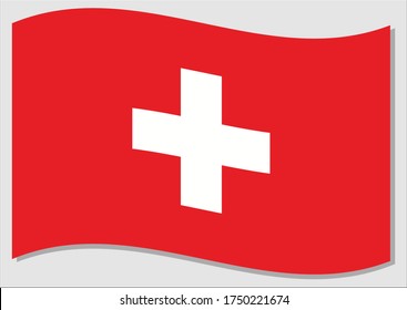 Waving Fahne der Schweiz Vektorgrafik. Waving Swiss Flag Illustration. Die Wind-Flagge der Schweiz ist ein Symbol für Freiheit und Unabhängigkeit.