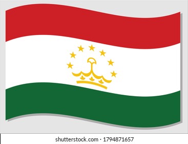 Waving flag of Tajikistan vector graphic. Waving Tajikistani flag illustration. Tajikistan country flag wavin in the wind is a symbol of freedom and independence.